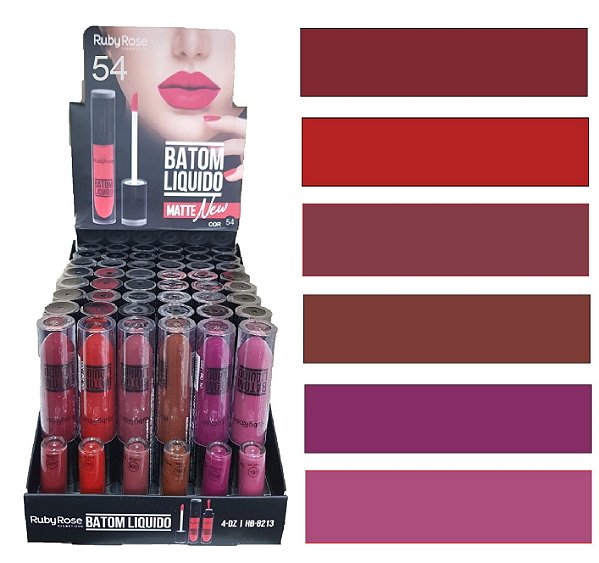 Ruby Rose - Display Batom Líquido New Matte  HB8213-54 ( 48 Unidades + Provadores )