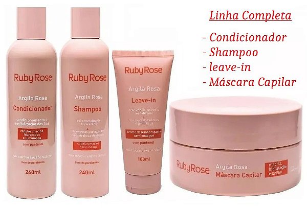 Ruby Rose - Kit Tratamento Capilar Argila Rosa - Kit com Shampoo, Condicionador, Leave-In e Máscara Capilar (Vcto 02/23)