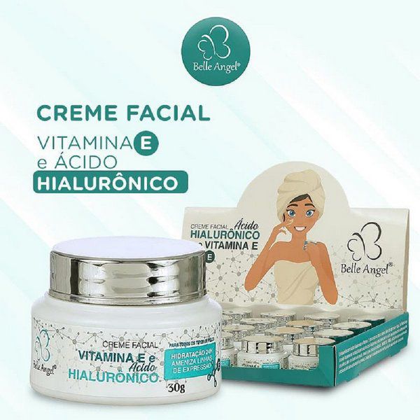Belle Angel - Creme Facial Hidratante com Vitamina E e Ácido Hialurônico l I015 - Box com 19 Unidades