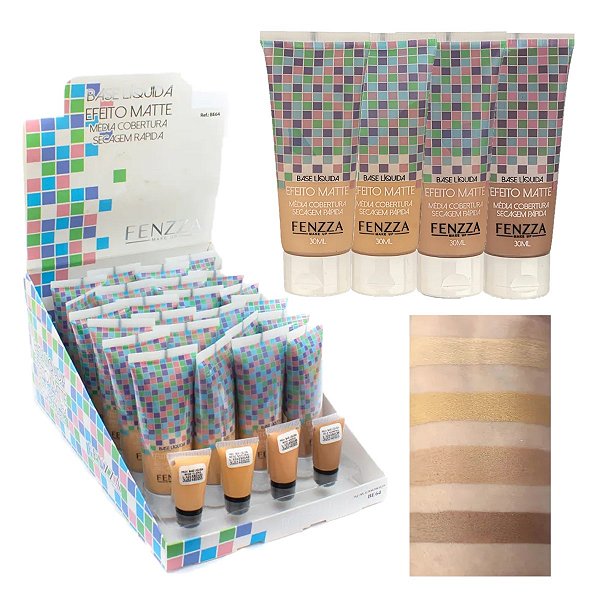 Fenzza - Base Matte Efeito Natural Cobertura BE64 - Kit com 24 Unidades e Prov