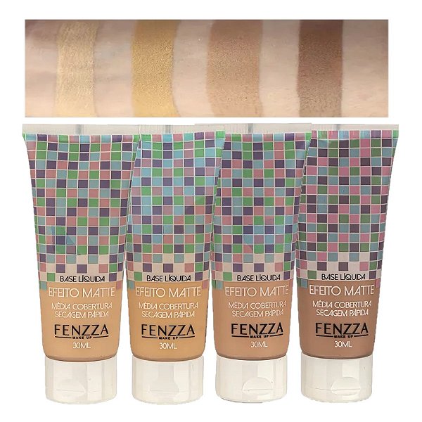 Fenzza - Base Matte Efeito Natural Cobertura  BE64 - Kit com 4 Unidades