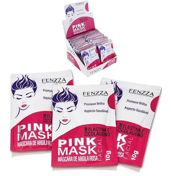 Fenzza -  Máscara Facial Argila Rosa Pink Mask Sachê 10g  FZ38002 - kit com 50 Unid