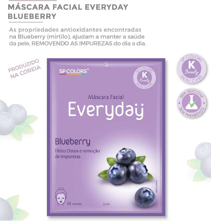 SpColors - Máscara Facial Koreana  Blueberry ( Mirtilo ) Purificante EV005 - Kit com 10 Unidades
