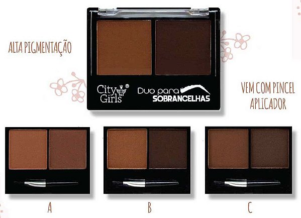 City Girls - Duo de sombra para sobrancelhas com pincel CG136 - Kit com 3  unidades