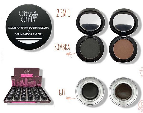 City Girls - KIt luxo com Espelho - Sombra de sobrancelhas e delineador gel  CG066 - Display com 24 Unidades