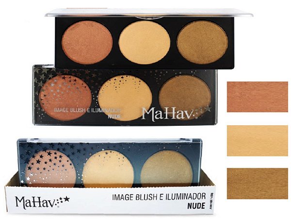 Mahav - Paleta de Blush e Iluminador grande 20,3 cm  -  Kit com 12 Unid