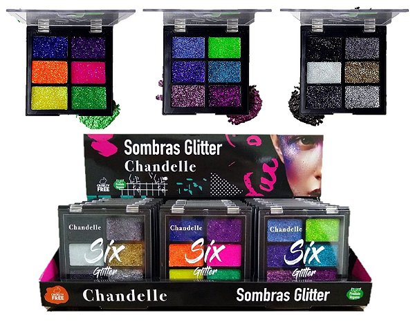 Chandelle - Paleta de Glitter  Box B (  Cores 2, 4 e 6 ) -  Kit com 18 Unidades