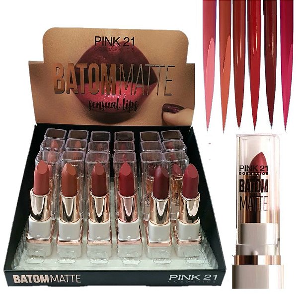Pink 21 - Batom Matte  Sensual Lips 2419-B - Kit C/ 6 unid