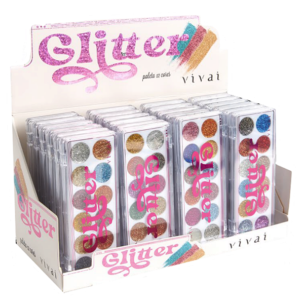 Vivai - Paleta de Sombra Glitter 12 Cores 2172 - Kit C/ 4 unidades