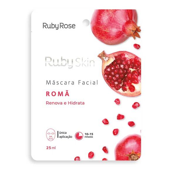 Ruby Rose - Máscara Facial Romã – Renova e Hidrata - HB700 - Kit C/24 Unid