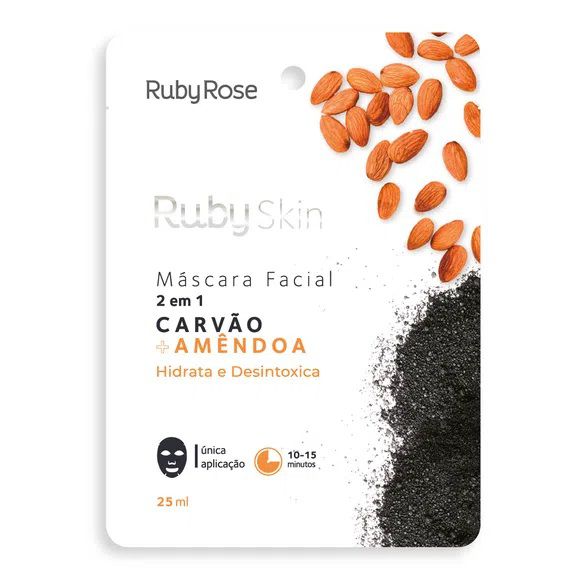 Ruby Rose - Máscara Facial Carvão e Amêndoa Hidrata e Desintoxica  HB706 - Kit C/ 24 unid