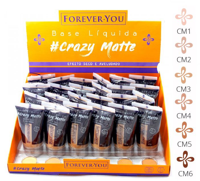 Forever You - Base Líquida Matte Crazy  FY010 - Display com 24 unidades e Prov