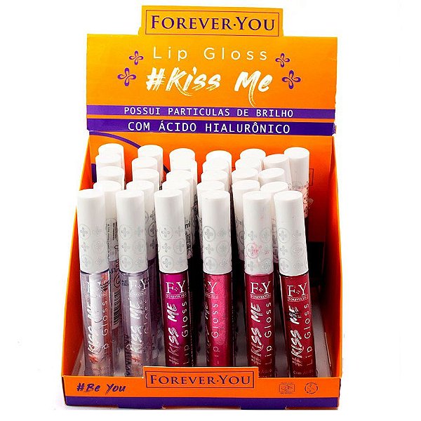 Forever You - Lip Gloss com Ácido Hialurônico Kiss Me  FY001 - Display com 24 unidades e Prov