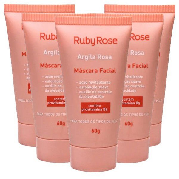 Ruby Rose - Mascara Facial Argila Rosa   HB404 - Kit C/6 Unid