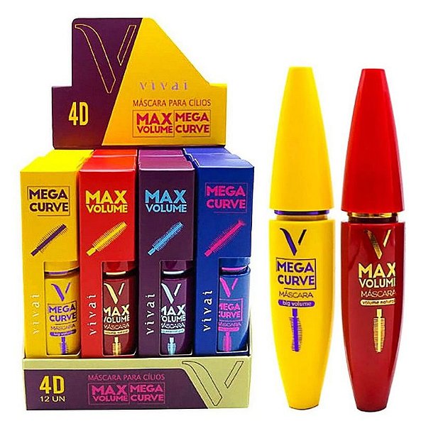 Vivai - Rimel Máscara para Cílios 4D Max Volume e Mega Curve 2188 – Kit 12 Unidades Display