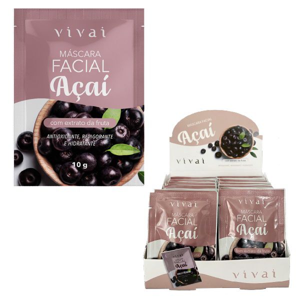 Vivai - Sache Mascara Facial Açaí Antioxidante, Revigorante e Hidratante Vivai 5038 - Display C/48 unid