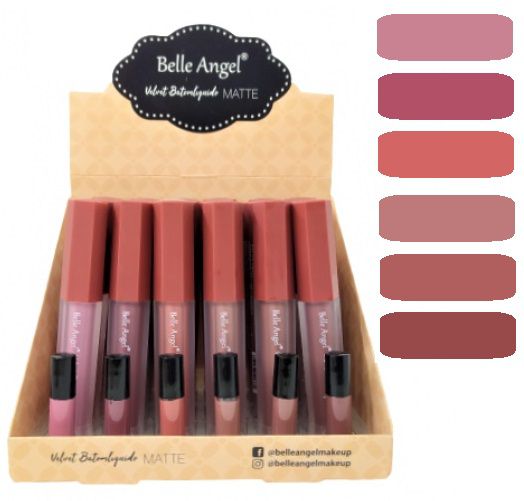 Belle Angel - Batom Liquido Velvet Cores Nudes  B077 ( A ) - Kit C/ 6 Unid