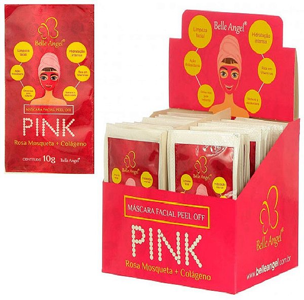 Belle Angel - Máscara Facial Peel Off Pink Rosa Mosqueta e Colágeno l I017 - Display com 50 unidades