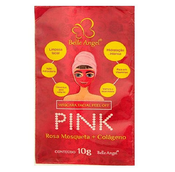 Belle Angel - Máscara Facial Peel Off Pink Rosa Mosqueta e Colágeno  I017 - Kit C/ 5 Unid
