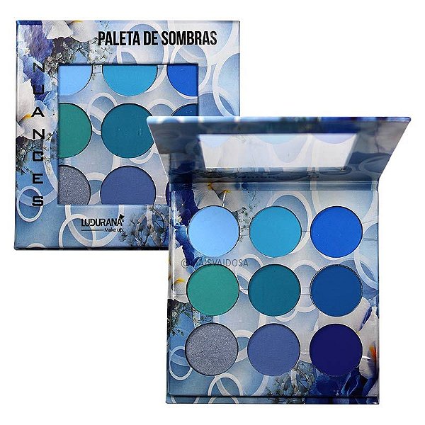 Ludurana - Paleta de Sombras 9 Cores Nuance Azul B00004 - Display C/ 12 Unid