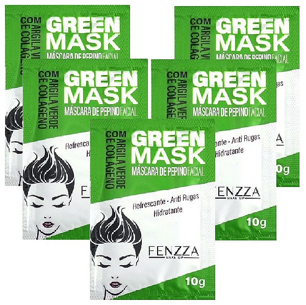 Fenzza -  Máscara Facial Anti Rugas Pepino Green Mask Sachê 10g  FZ38001 - Kit C/ 5 Unid