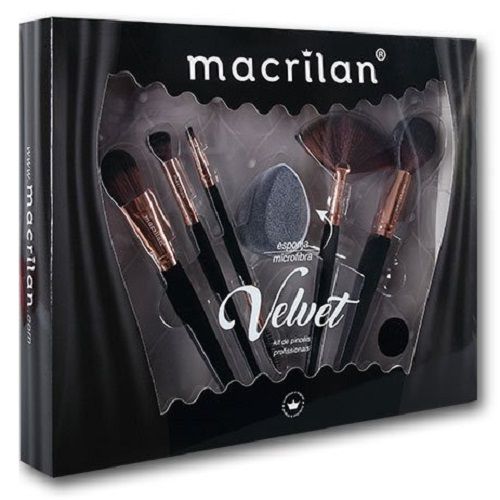 Macrilan - Kit de Pincéis e Esponja Velvet Preto  ED010A - 03 Kits