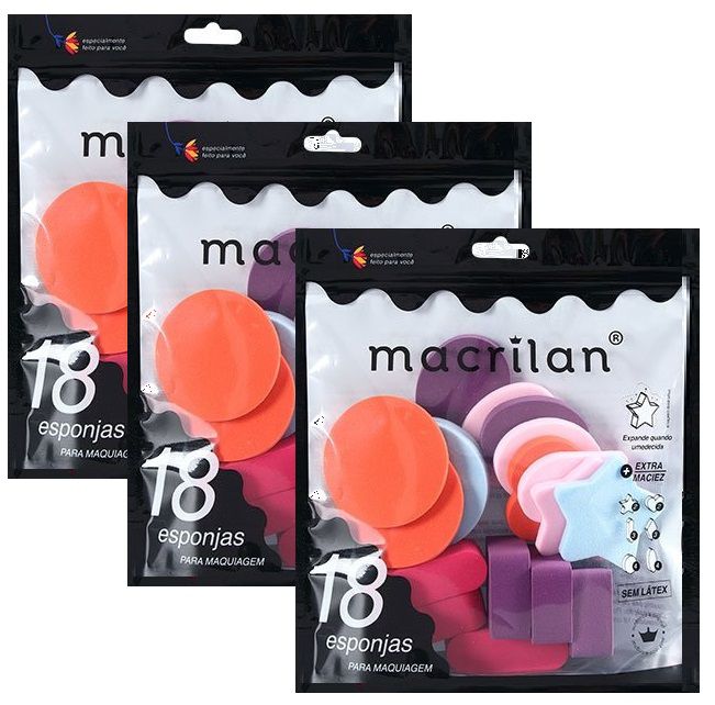 Macrilan - Kit com 18 Esponjas para Maquiagem  EP14 - 06 Kits