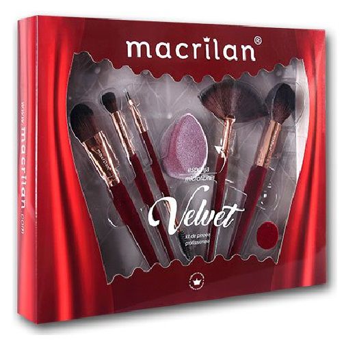 Macrilan - Kit de Pincéis e Esponja Velvet Vermelho  ED010B
