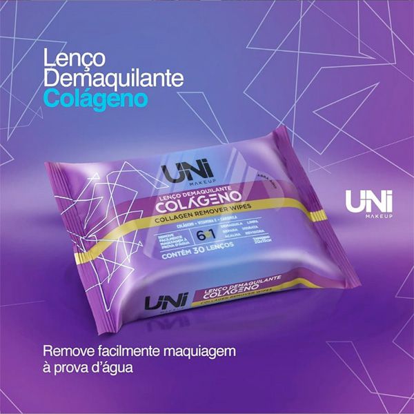 Uni Makeup - Lenço Demaquilante Colágeno  - Kit C/ 6 Unid