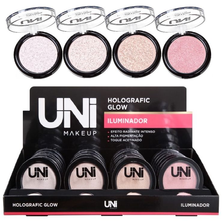 Uni Makeup - Iluminador Holografico Glow - Display C/ 24 Unid e Prov