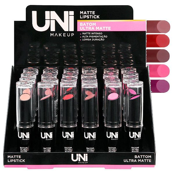 Uni Makeup - Batom Ultra Matte Chanfrado - Display C/ 24 Unid