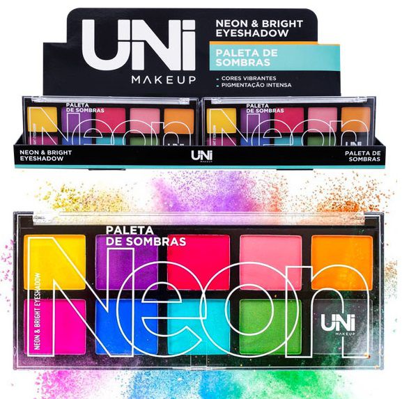 Paleta de Sombras Neon e Bright Uni Makeup - Display C/ 24 Unid