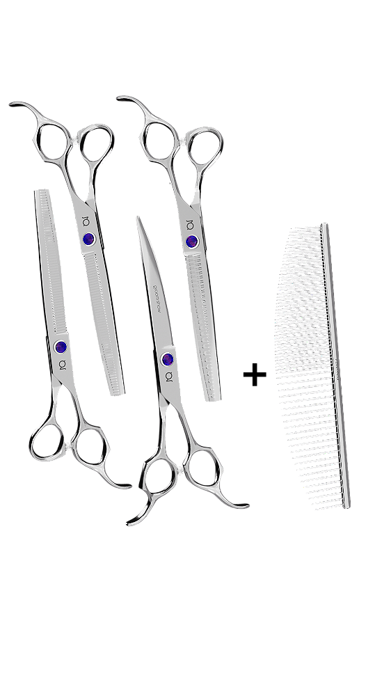 Kit Groom Show Akio  (Reta 7,5" , Curva 7,5", Tubarão 7,5" e Semi 7.5") +  Pente Moon