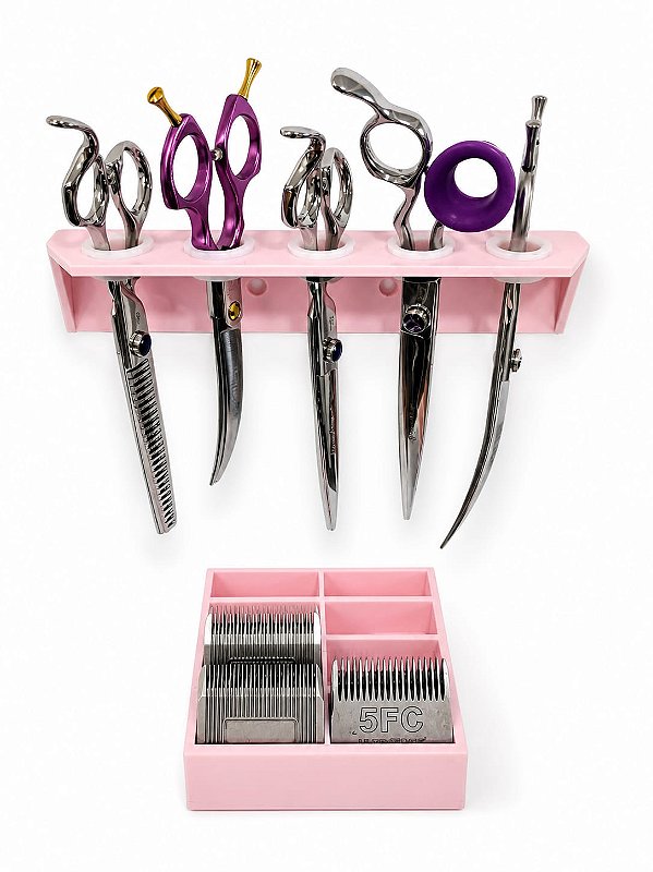 KIT Organizador para Lâminas de Tosa Profissional +Suporte de Tesoura para Parede. Tesouras Profissionais