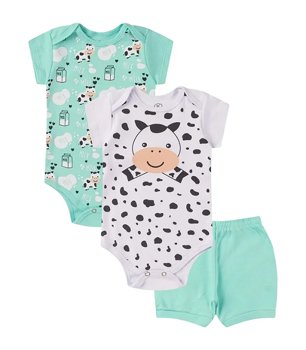 CONJUNTO 3 PEÇAS BODY E SHORT AZUL E BRANCO VAQUINHA