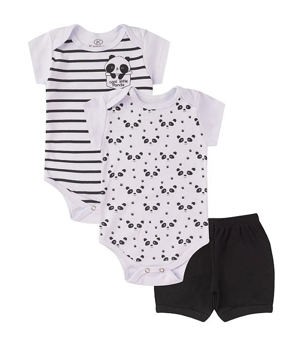CONJUNTO 3 PEÇAS BODY E SHORT PRETO E BRANCO PANDA