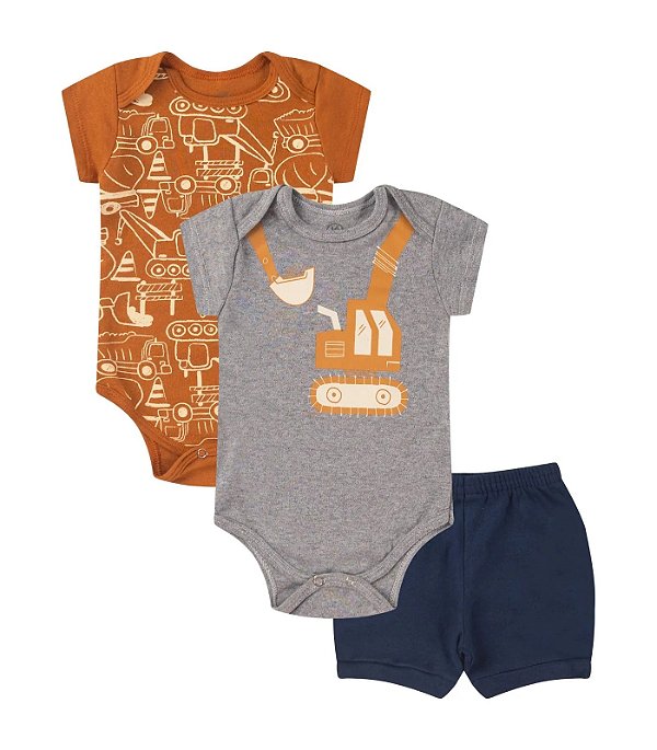 CONJUNTO 3 PEÇAS BODY E SHORT CINZA E MARROM TRATOR