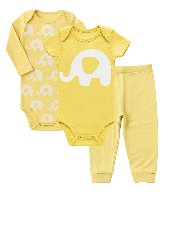CONJUNTO 3 PEÇAS BODY E CALÇA AMARELO ELEFANTE