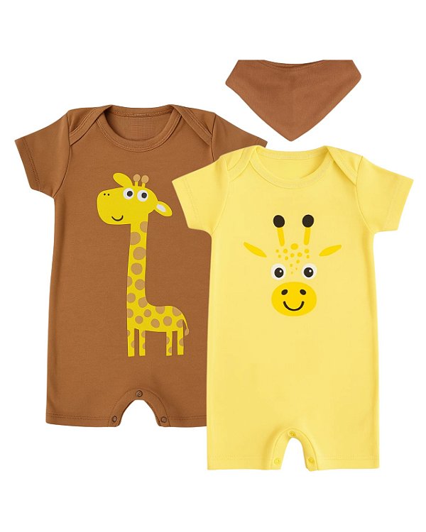 KIT ROMPER 2 PEÇAS MARROM E AMARELO GIRAFA