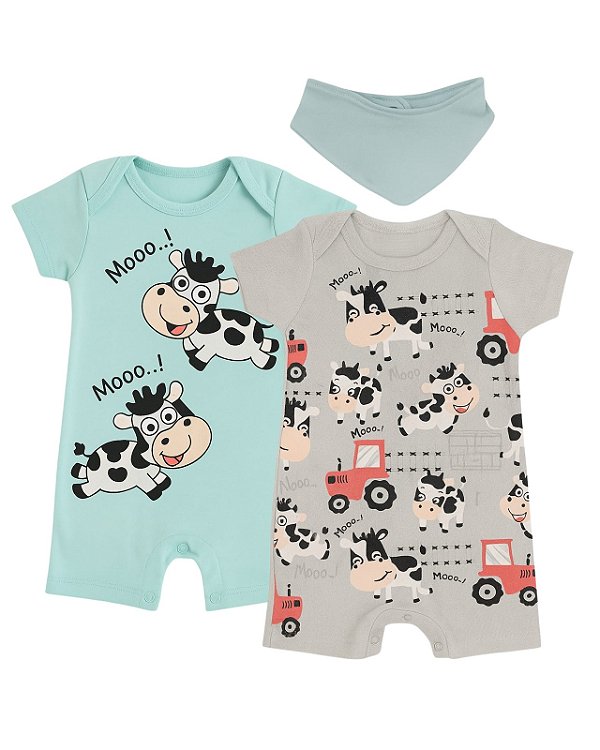 KIT ROMPER 2 PEÇAS AZUL E CINZA VAQUINHA