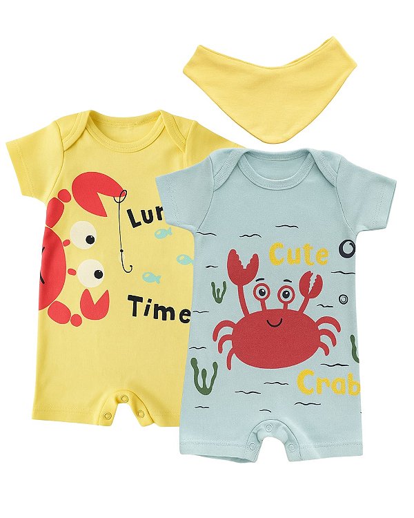 KIT ROMPER 2 PEÇAS AMARELO E AZUL CARANGUEJO