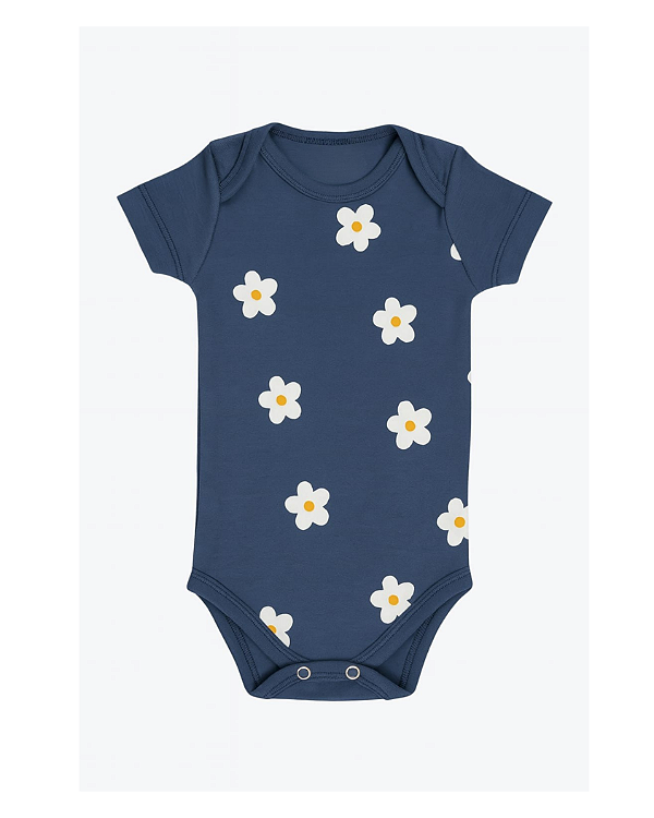 BODY MANGA CURTA AZUL MARINHO FLORIDO