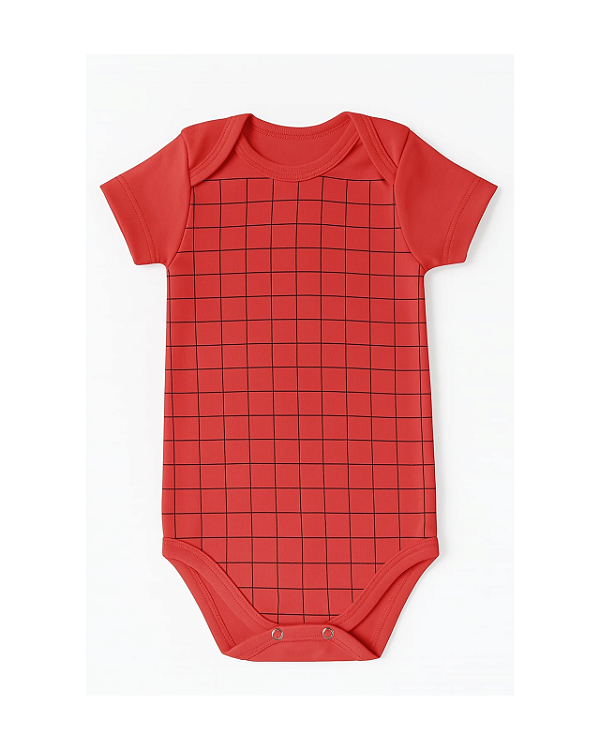 BODY MANGA CURTA VERMELHO XADREZ