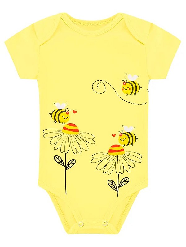 BODY MANGA CURTA AMARELO ABELHINHAS