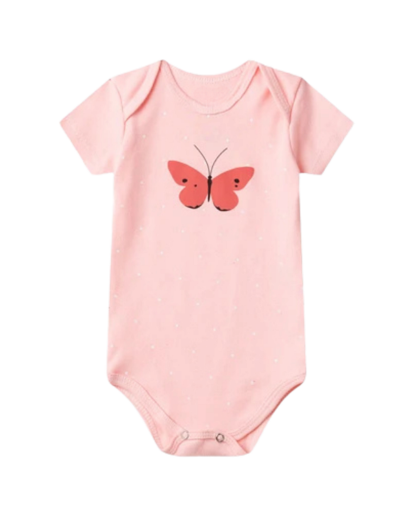 BODY MANGA CURTA ROSA POÁ BORBOLETA