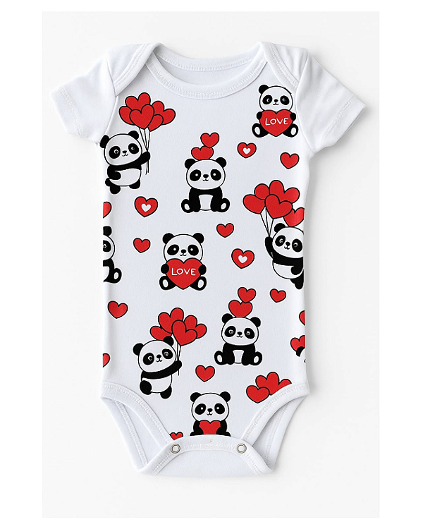BODY MANGA CURTA PANDA CORAÇÃO