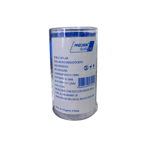 TUBO CAPILAR P/ MICROHEMATOCRITO SEM HEPARINA C/ 500 UN