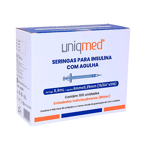 SERINGAS PARA INSULINA 0,5ML 6MM X 31G - 100UND - UNIQMED