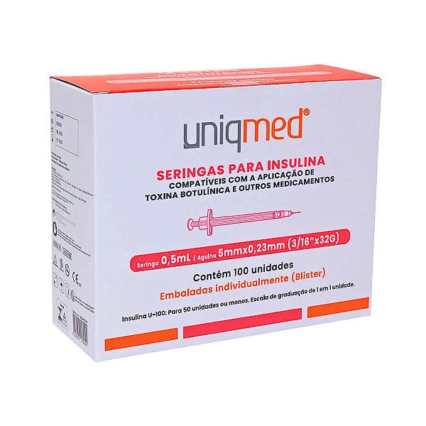 SERINGAS PARA INSULINA 0,5ML 5MM X 32G - 100UND - UNIQMED