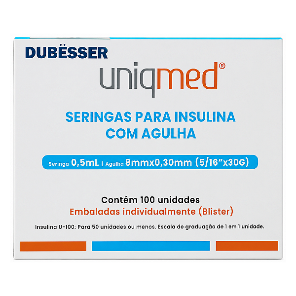 SERINGAS PARA INSULINA 0,5ML 8MM X 30G - 100UND - UNIQMED
